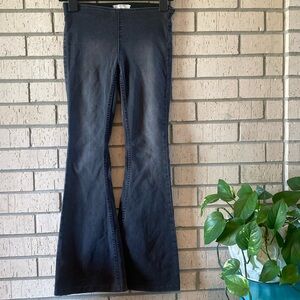 Free People Boho Bell Bottoms Gray Flare Jeans 26 Slip On Stretch Festival Pants